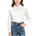 thumbnail image 1 of Odeerbi Camisa de Vestido de Algodón Para Niñas Peter Pan Collar Ruffle Camisas de Uniforme Escolar de Manga Larga, 1 of 6
