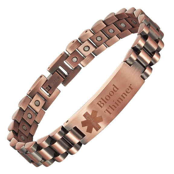 Metaljc Magnetic Stainless Steel Medical Alert ID Bracelet for Men, Engraving Blood Thinner