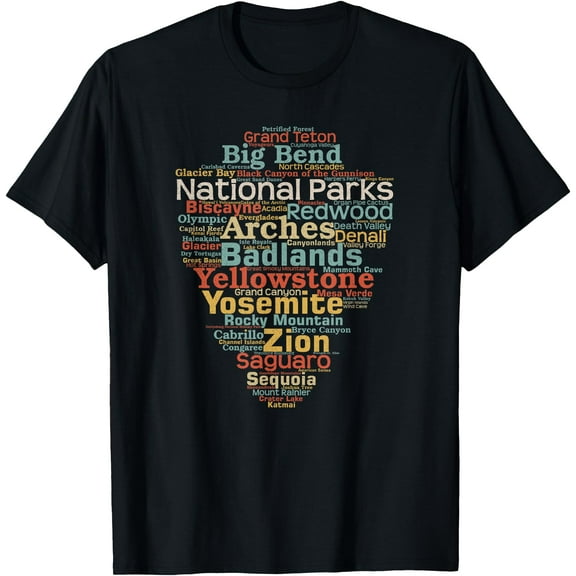 National Parks List Word Cloud Shield Camping Hiking Unisex T-Shirt for Men Women Kids Toddler