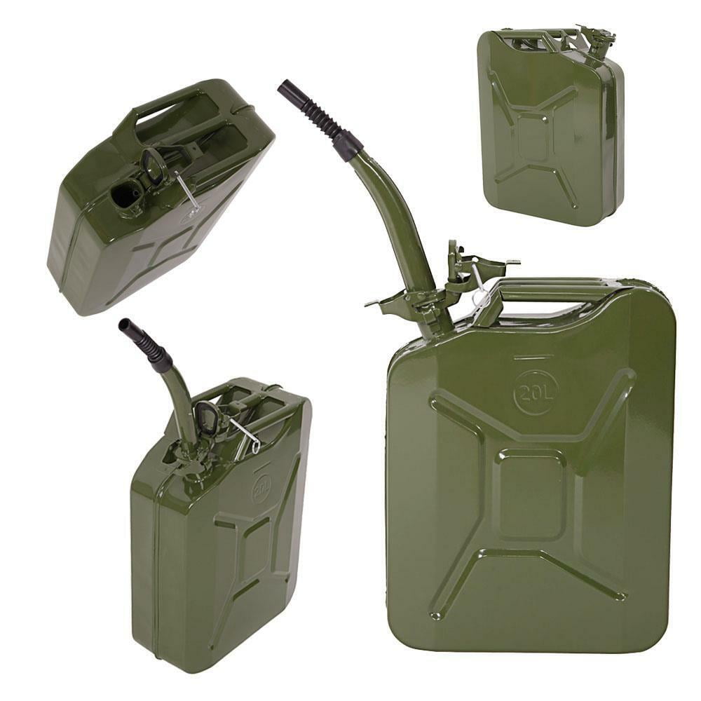 Fuel Can 5 Gal 20L Green Steel Gasoline Gas Fuel Tank Emergency Backup