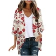 thumbnail image 2 of UPPADA Womens Kimono Cardigans Loose Fit Dressy Cover up Floral Print Cute Cardigan 3/4 Length Sleeve Blouses Casual Dressy Lightweight Open Front Red,XL, 2 of 5