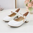 thumbnail image 5 of Xfvqtps Kids Girls Dress Shoes Mary Jane Chunky Low Heels Rhinestone Star Moon Pendant Hook and Loop Solid Color Leather Ballet Performance Wedding Party Dance Casual Princess Shoes White, 5 of 7