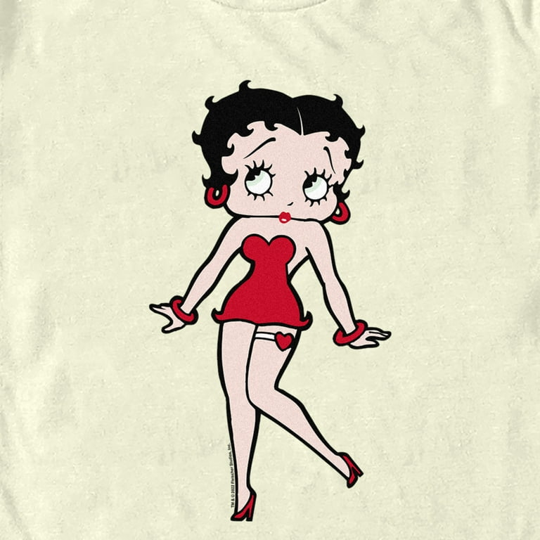 Men's Betty Boop Red Outfit Cute Pose Graphic Tee Beige Small
