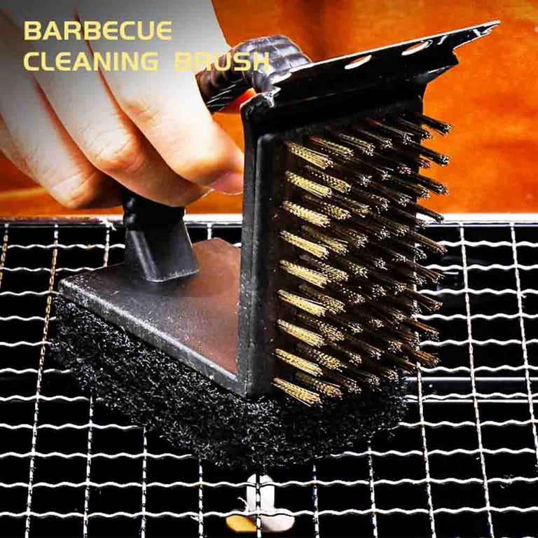 Faslmh Barbecue Grill Scraper and Brush Wooden Handle and Replaceable Stainless Steel Bristles Head, No Scratch Cleaning for Ceramic, Size: One size