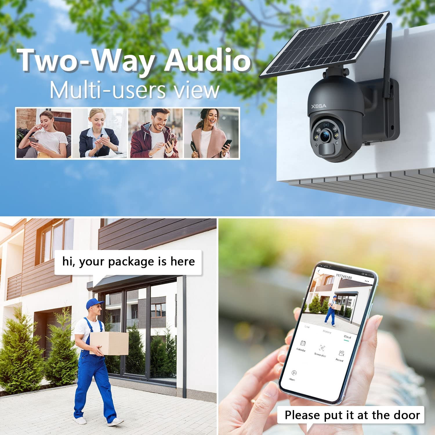 Xega XG-S20-3MP-US4G Outdoor 3G/4G LTE Cellular 2K 4MP PTZ Surveillance Camera with Rechargeable Battery, Black, 1