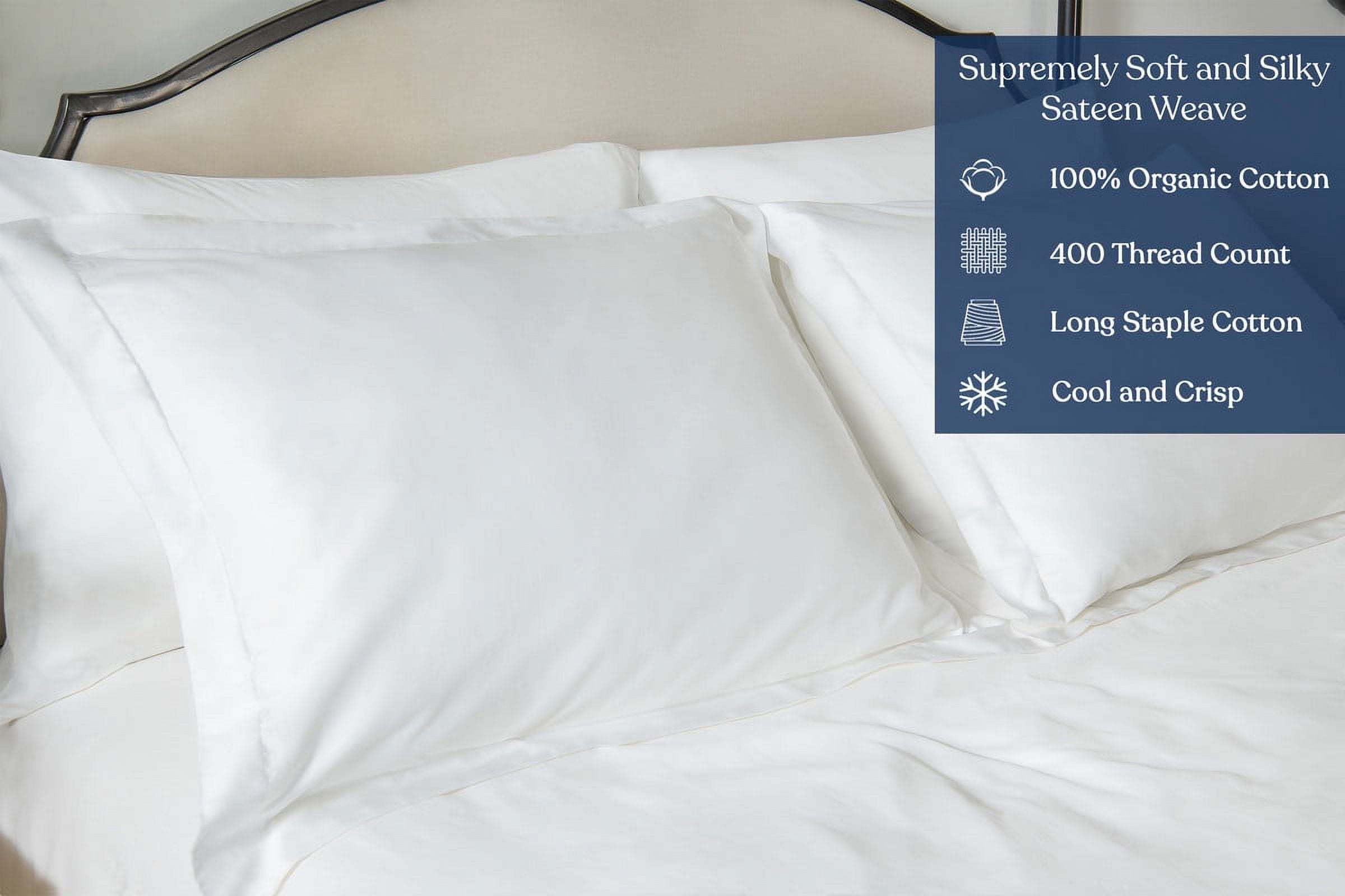 Delara GOTS Certified Organic Cotton King Duvet Cover Set, 400TC, Soft, Breathable, 8 Ties, White for Hot Sleepers