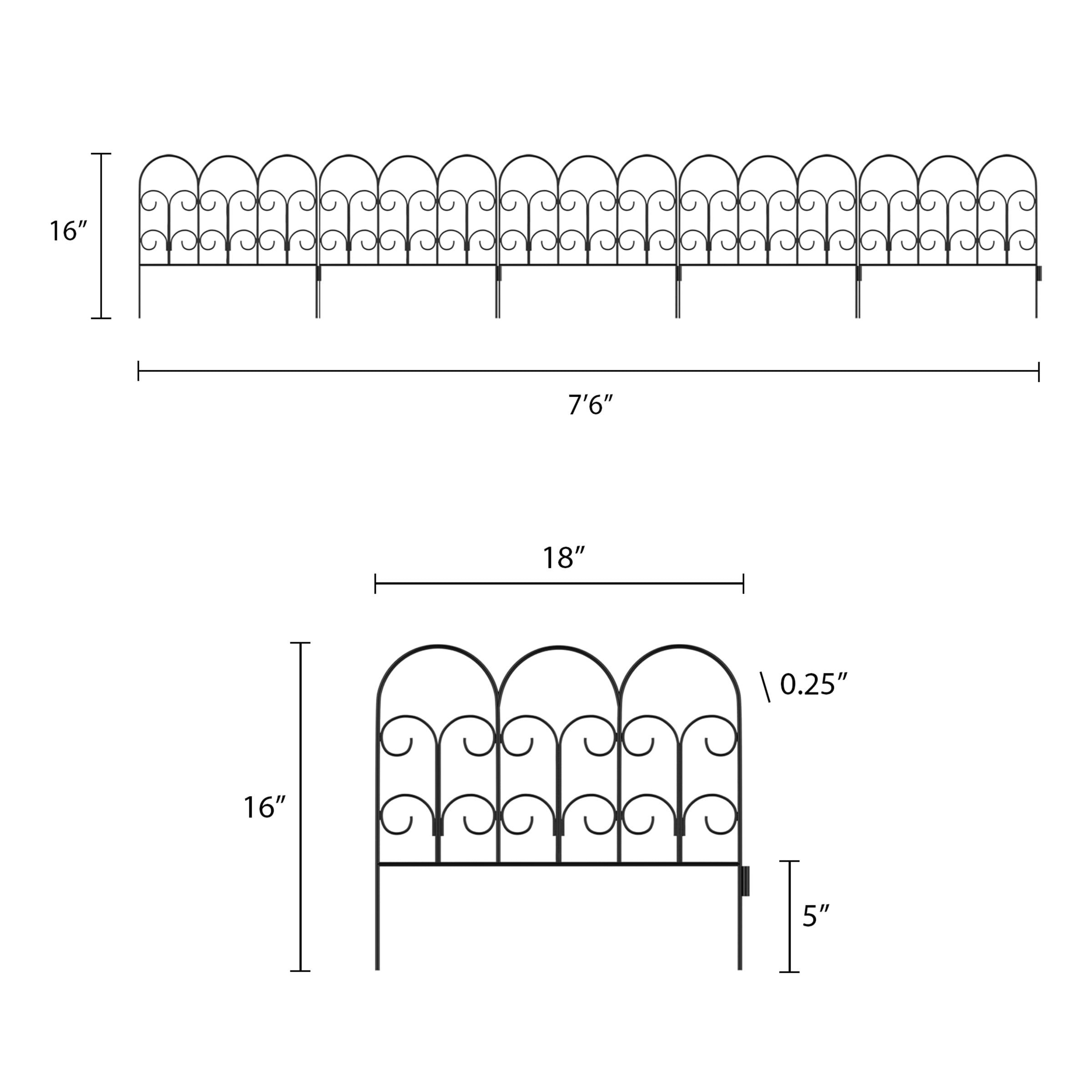 Pure Garden Set of 5 Decorative Interlocking Metal Garden Fencing (Black)