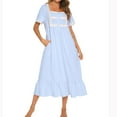 thumbnail image 3 of SWSMCLT Women's Short Sleeve Victorian Vintage Nightgown Lace Soft Comfy Long Cool Fall Sleepwear Summer Pjs Princess Sky Blue Medium, 3 of 5