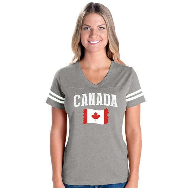Iwpf Womens Canada Flag Football V Neck T Shirt