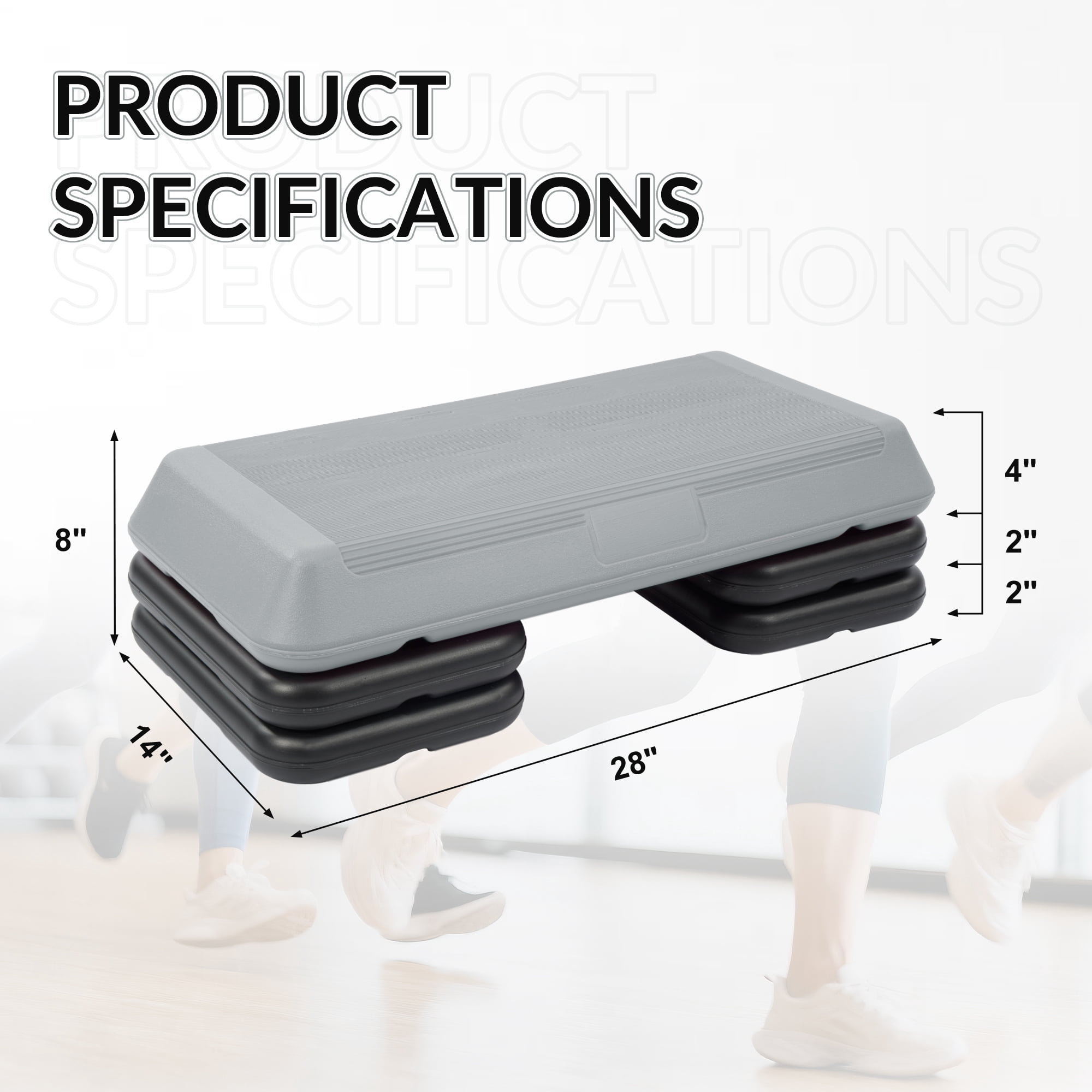 Signature Fitness Adjustable Aerobic Step Platform with 4 Risers, Non-Slip Stepper for Home Gym Workouts – 16", 28", 43", Pink/Blue/Gray
