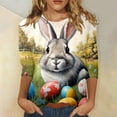 thumbnail image 2 of Tfken Easter Women Tshirts Crew Neck Bunny Print 3/4 Sleeve Summer Easter Party Women Fashion Tops Female Classic Outfit Gray Size Xl, 2 of 5