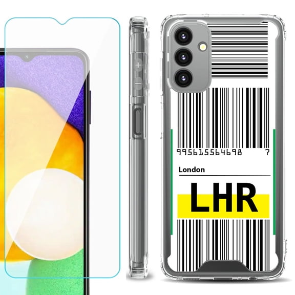 Shockproof Bumper Phone Case for Samsung Galaxy A13 5G, with Tempered Glass Screen Protector, by OneToughShield ® - Airport Tag / London