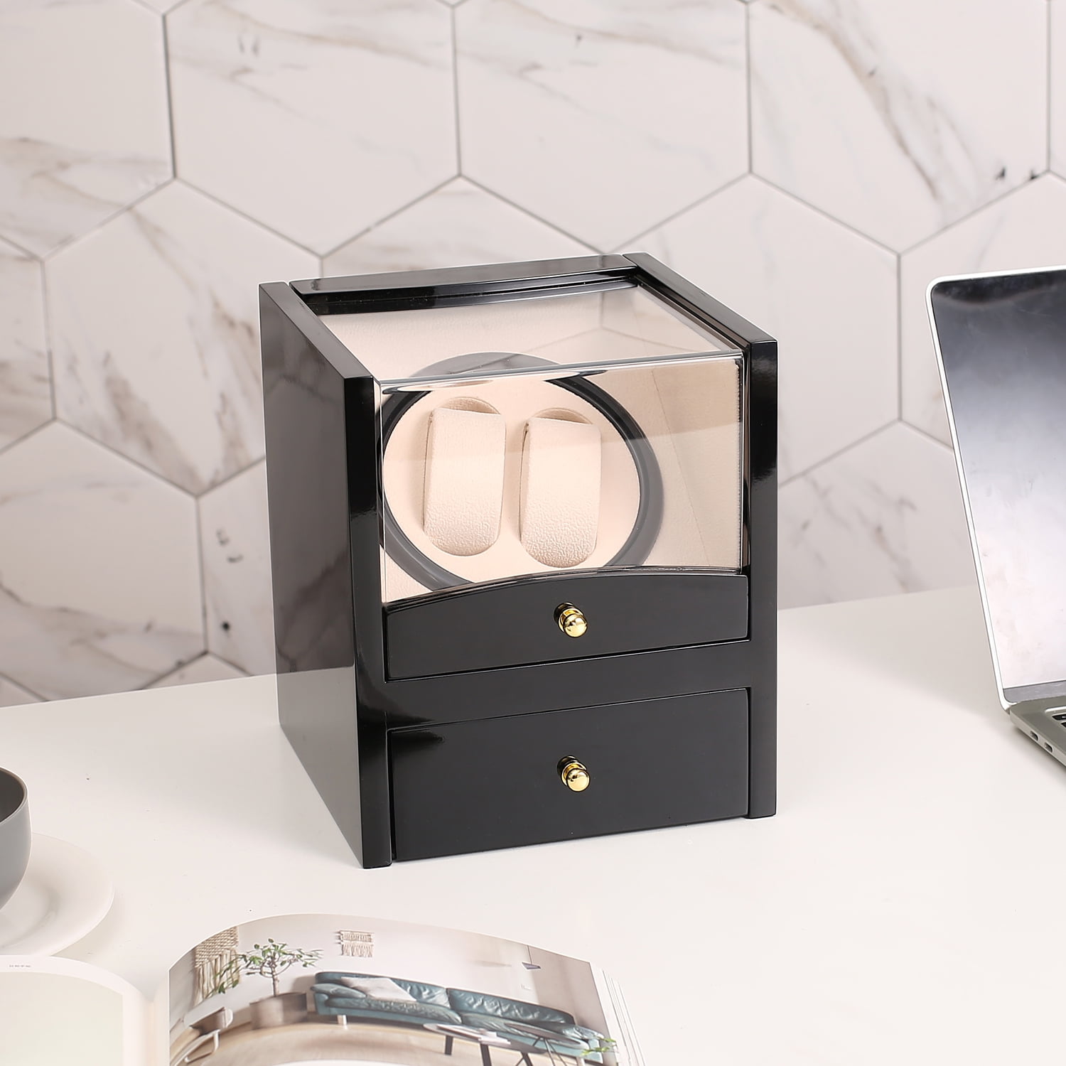 Kepooman Double Watch Winder for 2 Automatic Watches, Wood Display Case Storage Organizer Kepooman Double Watch Winder for 2 Automatic Watches, Wood Display Case Storage Organizer