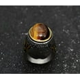 thumbnail image 5 of K-KED Mens Stainless Steel Gold Natural Oval Tiger Eye Stone Ring Men Size 7-13-11, 5 of 9