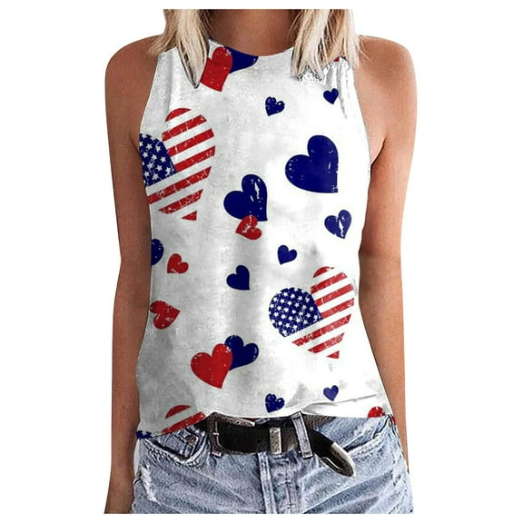 Pimfylm Tank Top 4th of July Patriotic Shirt for Women America Women Tank Top 4th of July Gifts American Flag Vest(White,S)