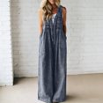 thumbnail image 5 of TOUMENY Spring Fall Denim Jumpsuit for Women V-Neck Backless Wide Leg Romper Casual Loose Beach Vacation Party One Piece Jumpsuits Dark Blue XXXL, 5 of 5