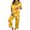 Yellow, variant on Gaexia Halloween Fun Print Pajama Set for Women Short Sleeve Long Pants Satin V-Neck Button Down Sleepwear Loungewear Pajama Set