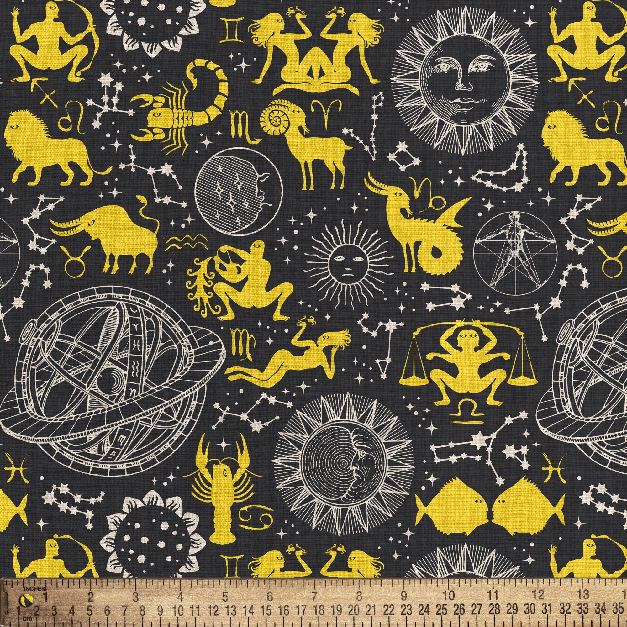 1 Yard 100% Cotton Zodiac Ditsy, Black, 44" Wide for Quilting & Sewing by David Textiles