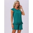 thumbnail image 2 of DARING DIVA Ruffle Trim Cap Sleeve Lounge Tops Shorts Pajama Sets XS Dark Green, 2 of 6