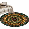 thumbnail image 2 of Bohemian Flower Round Area Rug 4 FT, Non Slip Indoor Outdoor Rug, Colorful Yellow Boho Rustic Tribal Washable Soft Circular Carpet Non-Shedding Floor Mat for Coffee Table Nursery Foyer Balcony, 2 of 8