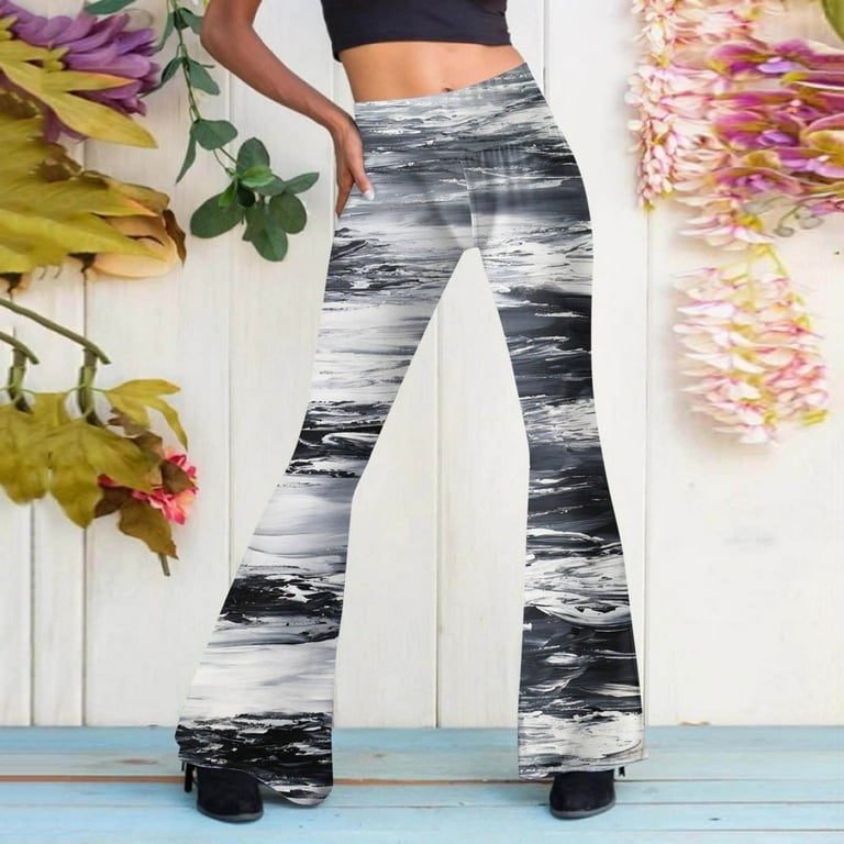 HAXMNOU Flared Yoga Pants For Women Tie Dyed High Waist Flare Wide Leg Chic Trousers Bell Bottom Yoga Pants Yoga Pants Women Flare Gray XXL Walmart