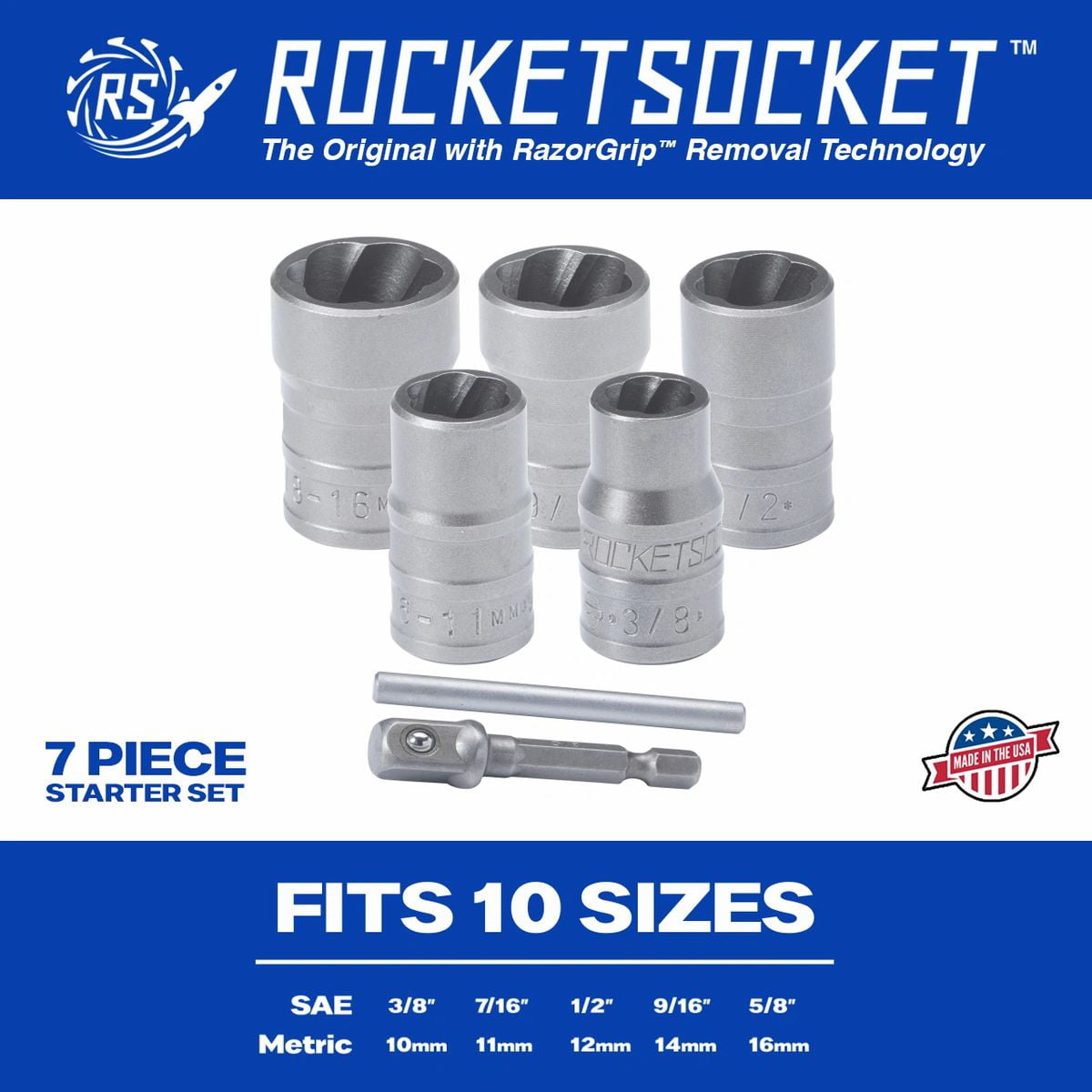 Bolt ROCKETSOCKET 3/8" Drive Nut & Screw Extraction Sockets 6 pieces 