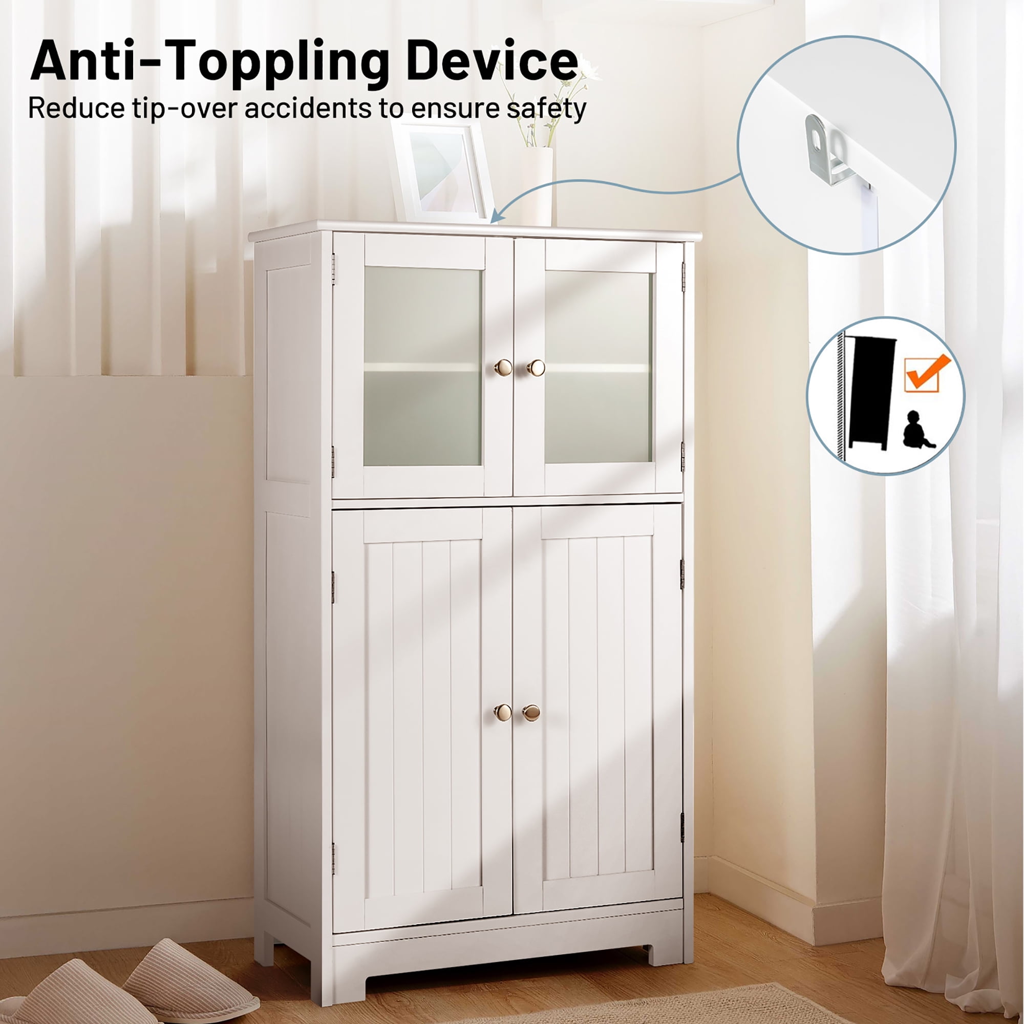 Costway Free Standing Tall Bathroom Storage Cabinet Kitchen Cupboard with Doors & Adjustable Shelf  (图5) Costway Free Standing Tall Bathroom Storage Cabinet Kitchen Cupboard with Doors & Adjustable Shelf  (图5)