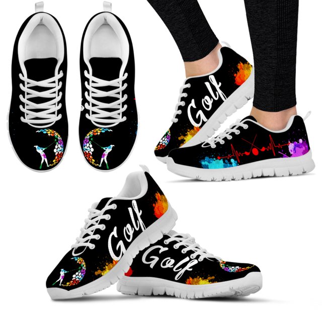 Zapatos de marca con diseño de grafiti artístico colorido y moderno, zapatos con estampado de golf, zapatos deportivos/de ocio cómodos, zapatos planos negros suaves