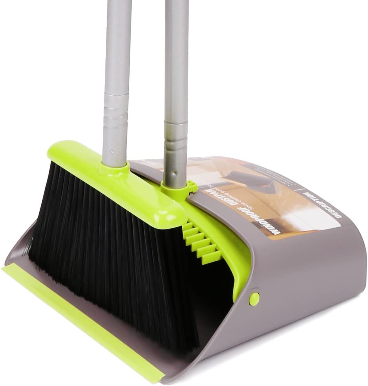 Broom and Dustpan Set Broom and Upright Dustpan with Long Handle Creamy-White Broom with Dustpan Combo Set for Home Office Kitchen Lobby Floor Indoor Sweeping Cleaning Use