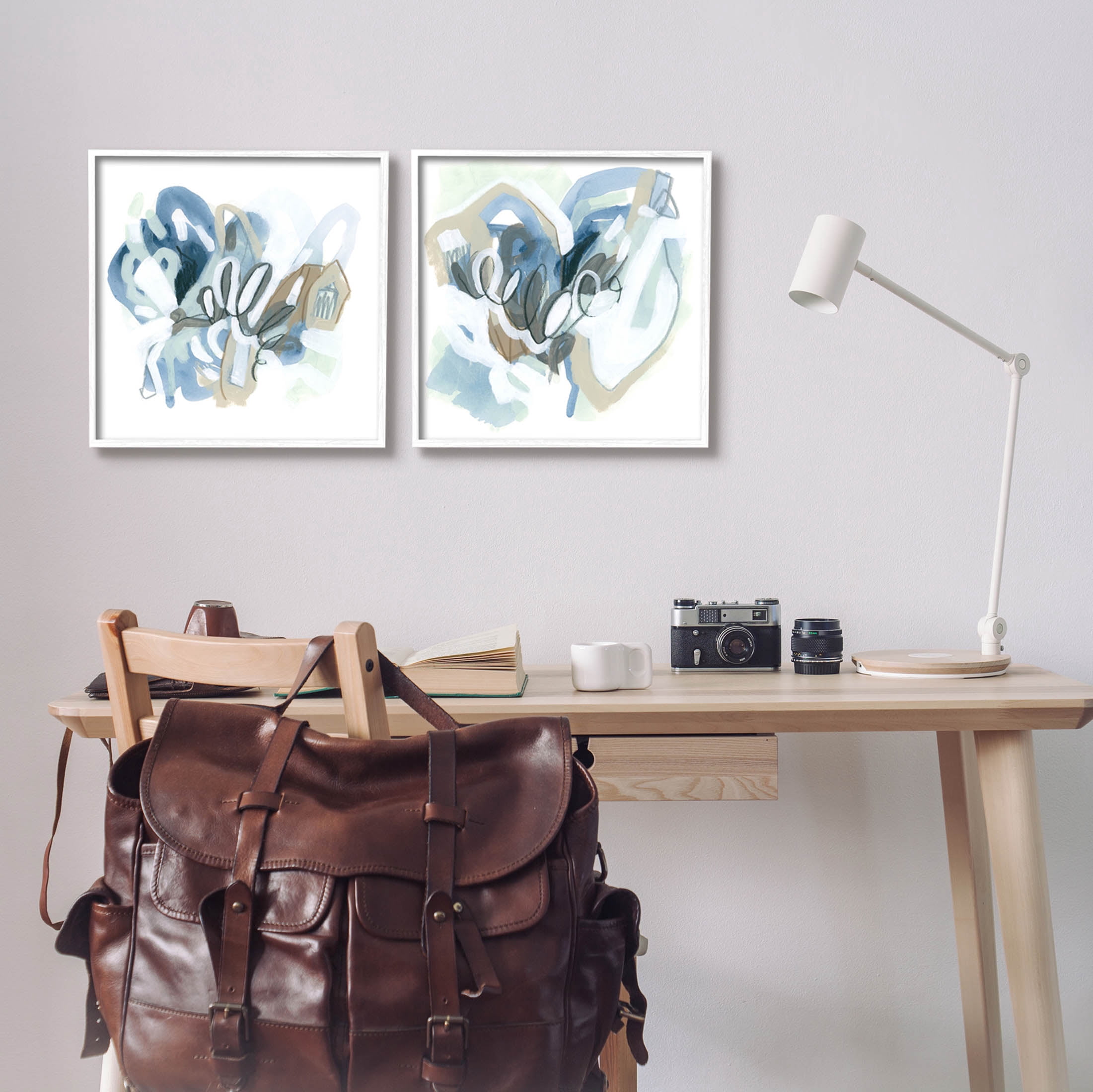 Stupell Industries Contemporary Blue Squiggle Composition Graphic Art White Framed Art Print Wall Art, Set of 2, Design by June Erica Vess