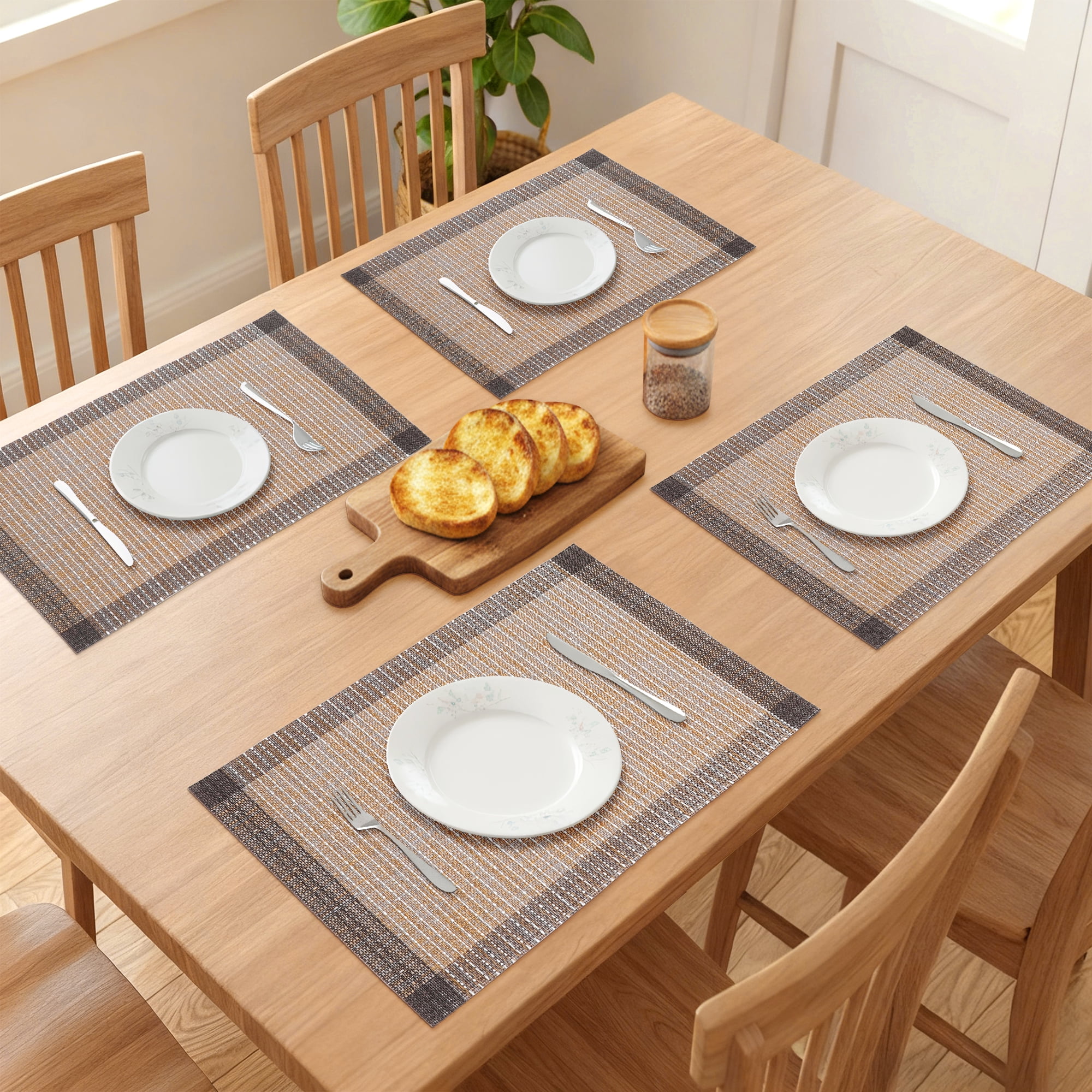 Unique Bargains Set of 6 Plastic Placemats for Table Decor Indoor Outdoor Coffee