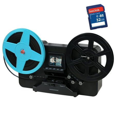 Magnasonic All-in-One Super 8/8mm Film Scanner Converts Film into Digital Video Scans 3 5 and 7 Super 8/8mm Film Reels with Bonus 32GB SD Card (FS81)