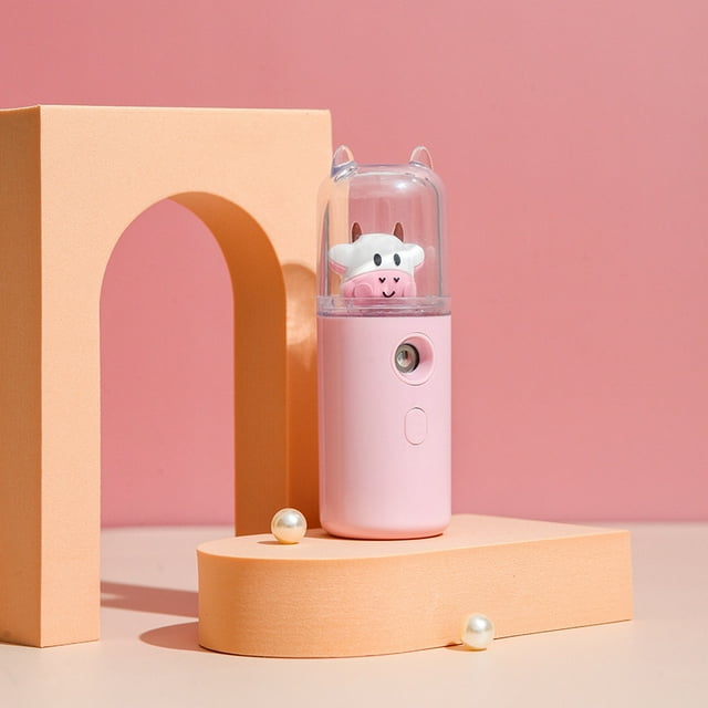 Mist Facial Sprayer USB Humidifier Rechargeable Nebulizer Face Steamer Moisturizing Beauty Instruments Face Skin Care Tools, Cute Cow Pink
