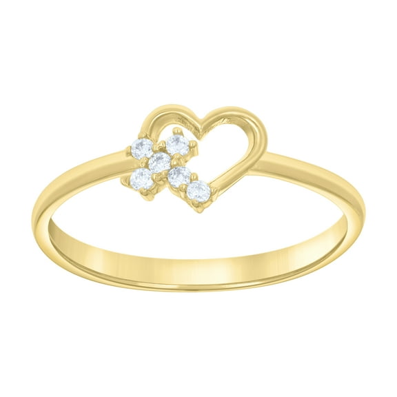 10kt Real Yellow Gold Womens Cubic-Zirconia Cross Heart Ring