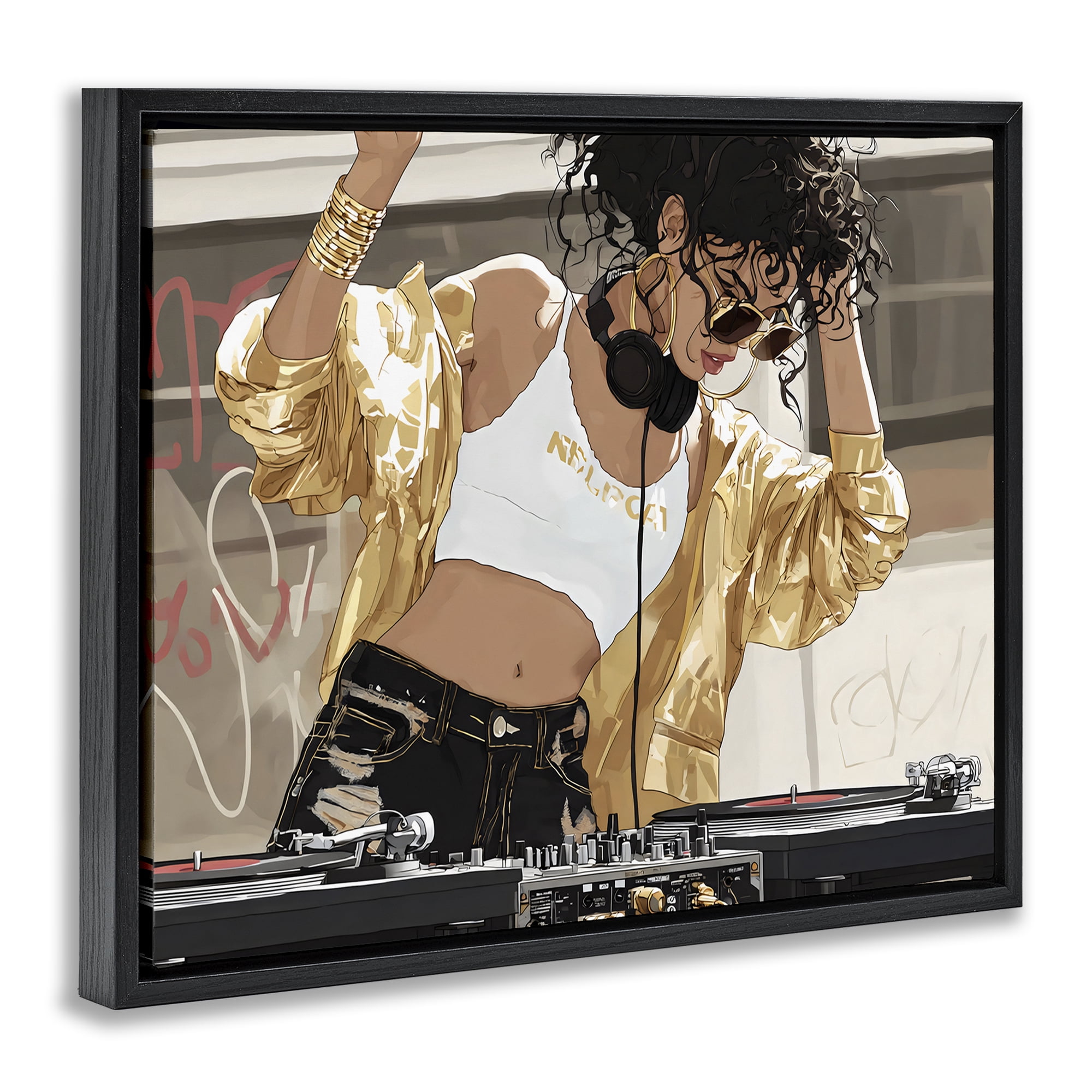 Stupell Industries Gold Accented DJ Black Framed Floater Canvas Wall Art, design by Franklyn Gregory