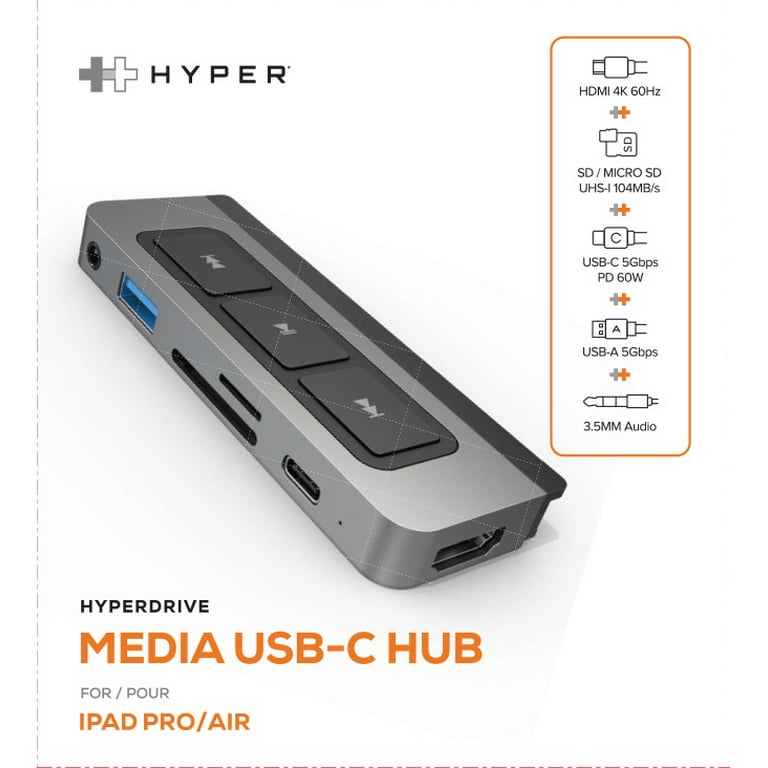 HyperDrive 6-IN-1 USB-C Hub for iPad Pro/Air, Gray - Walmart.com HyperDrive 6-IN-1 USB-C Hub for iPad Pro/Air, Gray - Walmart.com