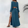 thumbnail image 4 of SOOMLON 2 Piece Skirt Set for Women Plus Size Long Sleeve Crop Tees Side Split Skirt Vacation Linen Matching Outfits, 4 of 8
