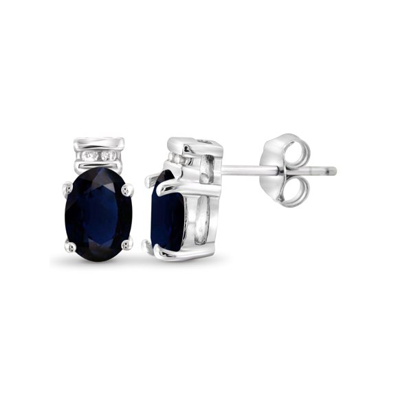 1.34 Carat Sapphire Gemstone and 1/20 Carat White Diamond Women's Sterling Silver Earrings
