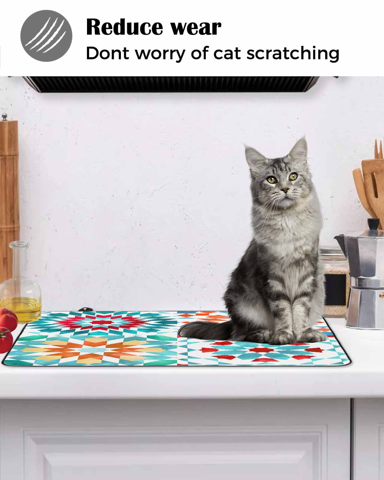 nqOlkjepod Large Induction Cooktop Protector Mat 24"x21", Colorful Boho Geometric Stove Top Covers for Electric Stove, Bohemian Ethnic Abstract Art Stove Burner Cover Mats, Glass Top Stove Cover