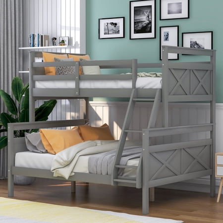 Kawim Twin over Full Bunk Bed with ladder  Safety Guardrail  Perfect for Bedroom  Gray