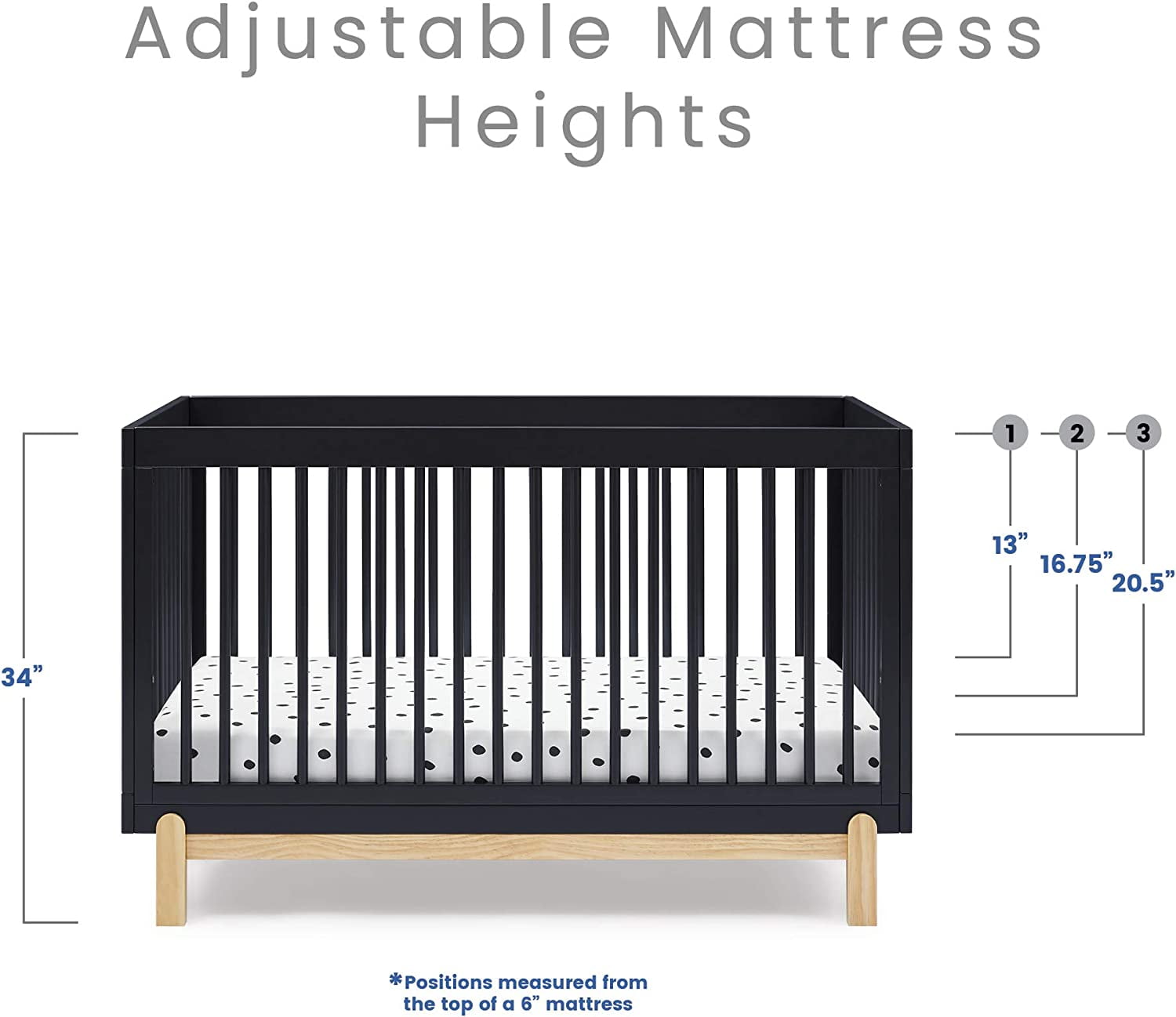 Delta Children Poppy 4-in-1 Convertible Crib - Greenguard Gold Certified, Midnight Grey/Natural