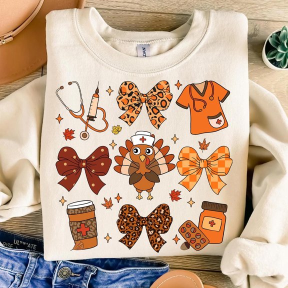 Medical Thanksgiving Sweatshirt – Funny Doctor Nurse Turkey Day Crewneck, Autumn Holiday Graphic Sweater