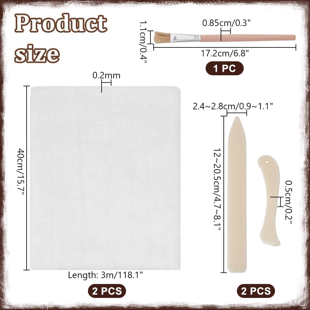 Book Binding Cloth Kits Binding Tools Set with 2Sheets White Cotton Cloth Fabric Book Cloth 2pcs Bone Folder Paper Creaser 1 Brush for DIY Bookbinding Crafts Sewing 126×15.8 inch White
