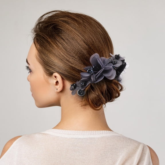 Luxshiny 1PC Beaded Banana Hair Clip for Women Grey 1PC