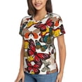 thumbnail image 5 of Yiaed Retro Floral Butterfly Print Women's T Shirt V-Neck Short Sleeve Shirt Casual Breathable Tee Summer Tops-3X-Large, 5 of 5