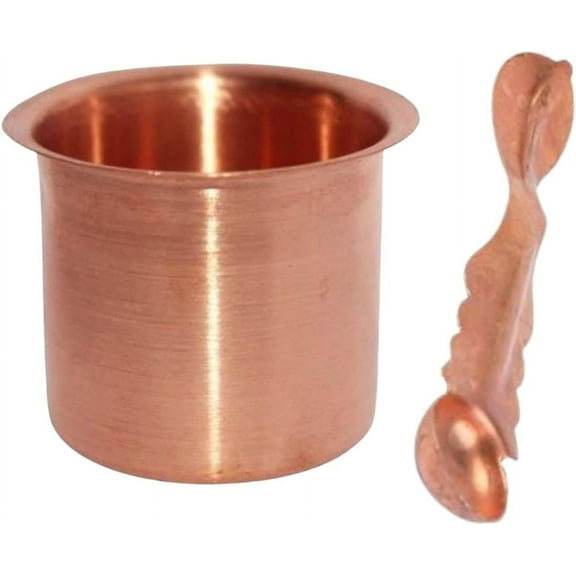 Panch Patra Pooja Lota with Spoon Copper charnamrit Set, Achmani, Handmade Pure Copper for Pooja Purpose at Home, Office, Temple and in All holy Festivals.