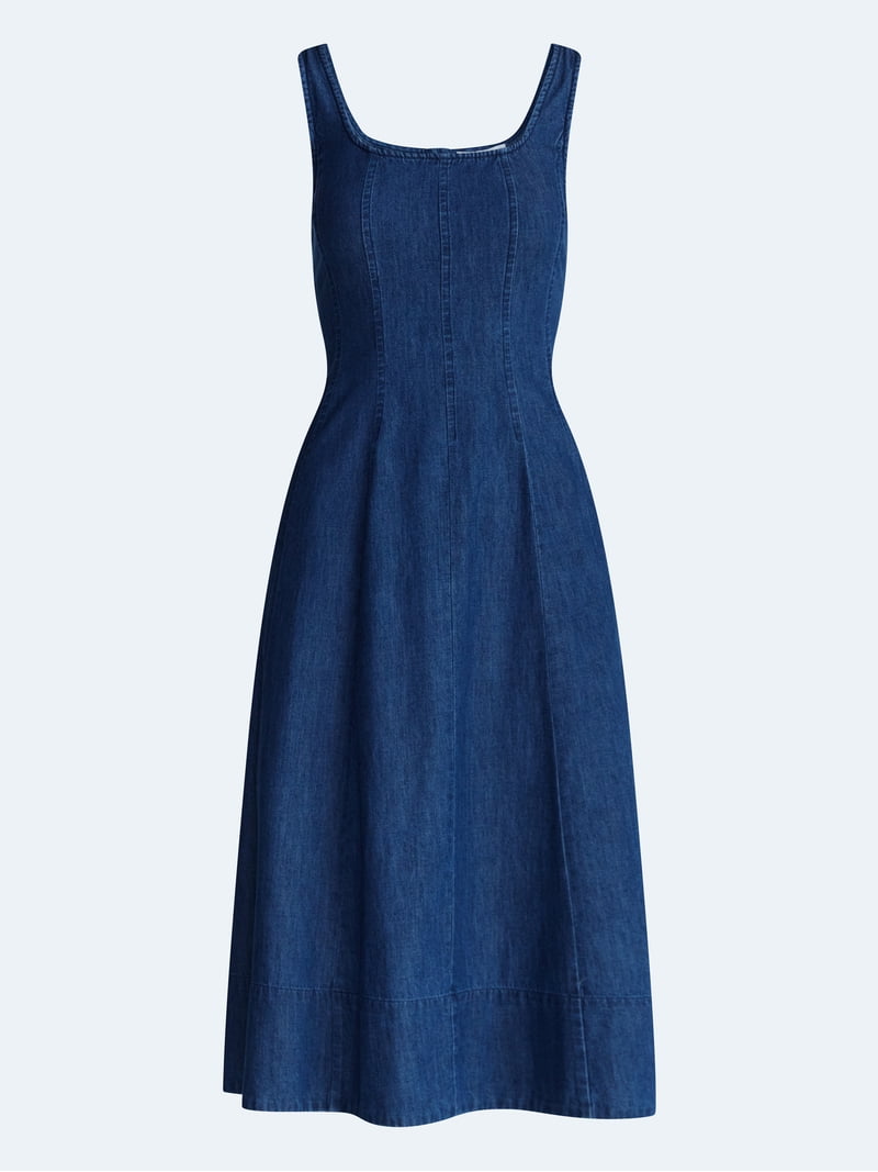 Free Assembly Women's and Women's Plus Square Neck Cotton Midi Panel Dress,  Sizes XS-4X