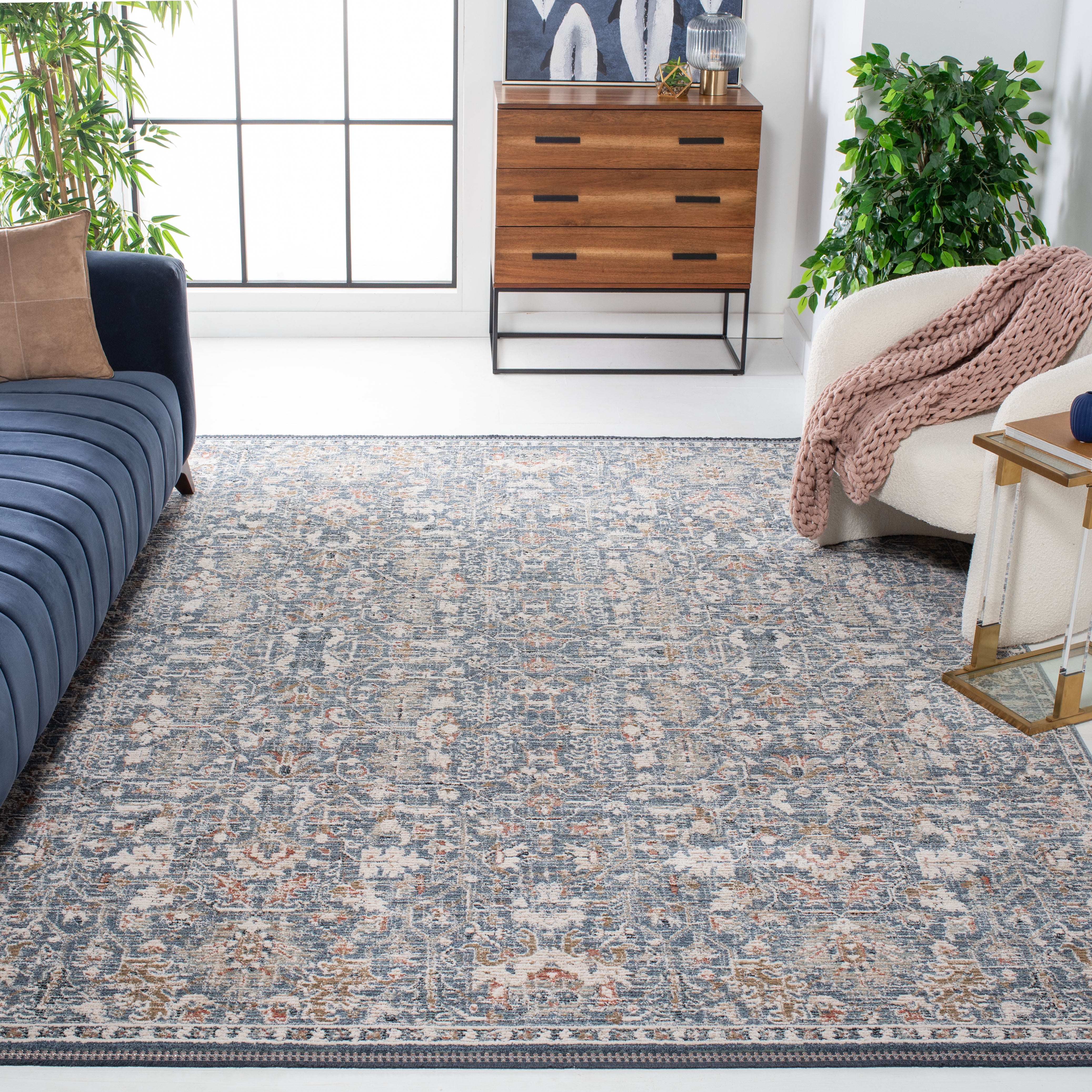SAFAVIEH Vivaldi Jules Abstract Area Rug, Light Blue/Ivory, 6'7" x 6'7" Square