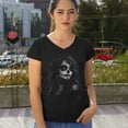 thumbnail image 4 of Web Sugar Skull Women's V-Neck T-shirt Black White Monochrome Gothic Beauty Elegant Day of the Dead Dia de Los Muertos Tee, 4 of 7