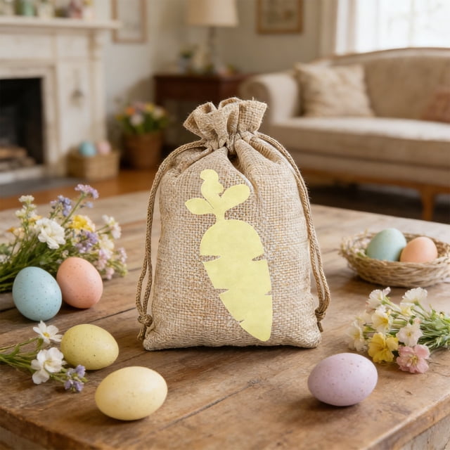 HaoXun Easter Linen Drawstring Gift Bag - Candy Egg Storage Pouch for Easter Holiday Home Party Supplies